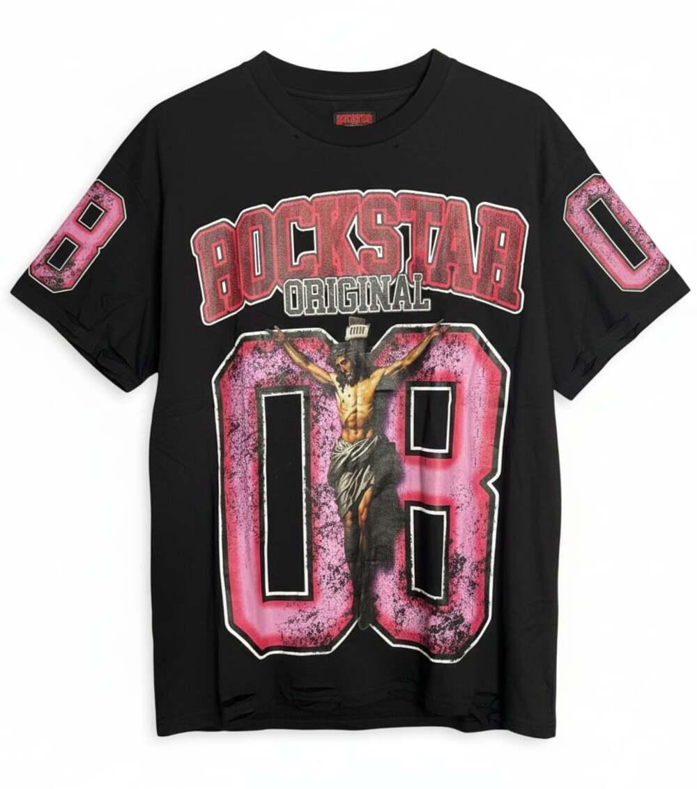 Black and Pink Rockstar Short Sleeve Tee